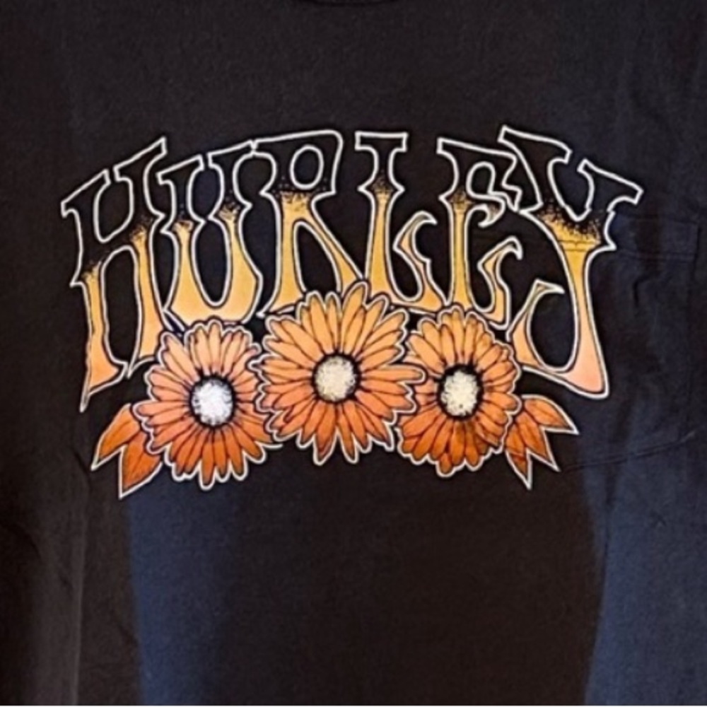 Hurley Black Daisy Graphic Crop Short Sleeve Cotton Top Size Various - Picture 2 of 8